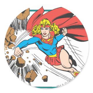 Supergirl Destroys Boulder Classic Round Sticker