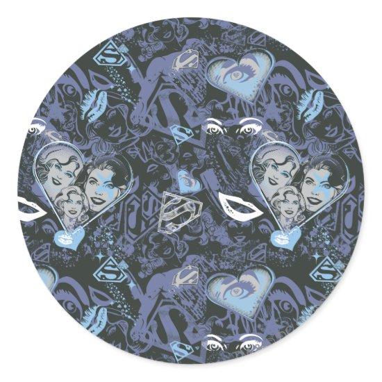 Supergirl Hearts and Lips Pattern Classic Round Sticker