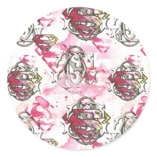 Supergirl Pink Ink Pattern Classic Round Sticker