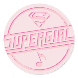 Supergirl Pink Music Note Classic Round Sticker