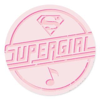 Supergirl Pink Music Note Classic Round Sticker