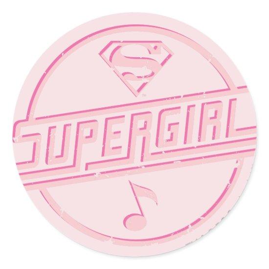 Supergirl Pink Music Note Classic Round Sticker