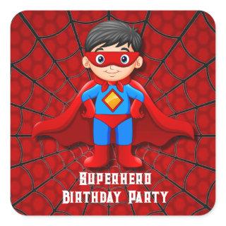 SuperHero Boy Birthday Party Square Sticker