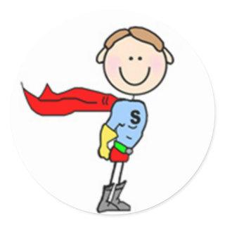 Superhero Boy Stick Figure Classic Round Sticker