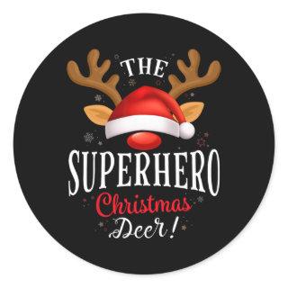 Superhero Christmas Deer Pjs Xmas Family Matching  Classic Round Sticker