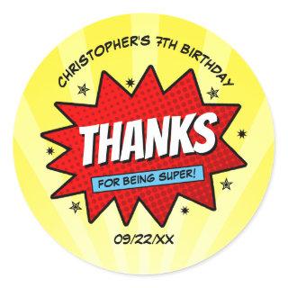 Superhero Comic Book Any Age Birthday Party Favor Classic Round Sticker