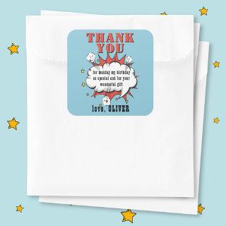 Superhero Comic Speech Bubble Birthday Thank you  Square Sticker