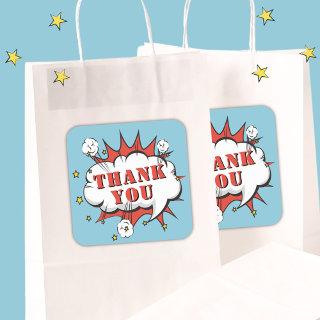 Superhero Comic Speech Bubble Birthday Thank you  Square Sticker