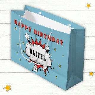 Superhero Comic Speech Bubble Boy Happy Birthday  Large Gift Bag