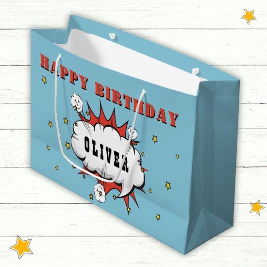 Superhero Comic Speech Bubble Boy Happy Birthday  Large Gift Bag