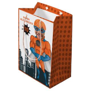 Superhero Muscle Man Orange Greatest Fun Birthday Medium Gift Bag