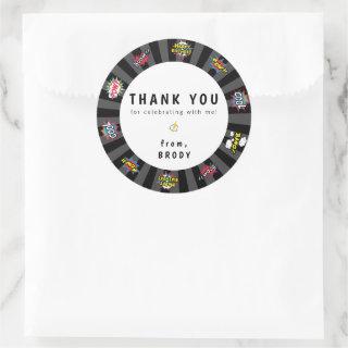 Superhero Theme Birthday Thank You Classic Round Sticker