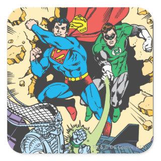 Superman & Green Lantern Fight Brainiac Square Sticker