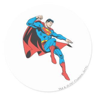 Superman Lands Lightly Classic Round Sticker