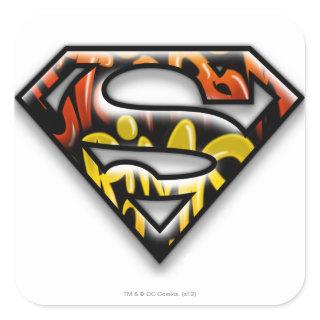 Superman S-Shield | Black Outline Graffiti Logo Square Sticker