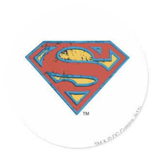 Superman S-Shield | Blue Outline Grunge Logo Classic Round Sticker