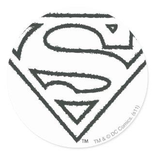 Superman S-Shield | Grunge Black Outline Logo Classic Round Sticker