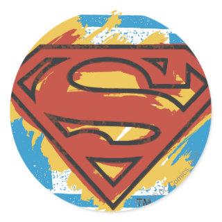 Superman S-Shield | Painted Blue Background Logo Classic Round Sticker
