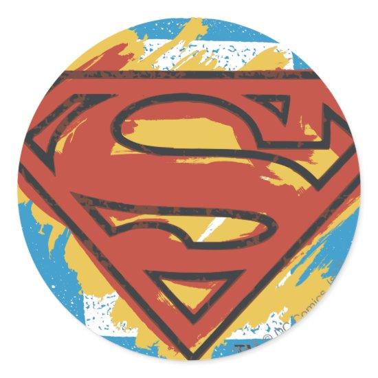 Superman S-Shield | Painted Blue Background Logo Classic Round Sticker