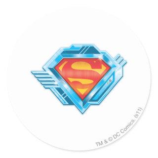 Superman S-Shield | Red and Blue Metal Logo Classic Round Sticker