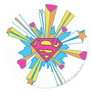 Superman Stylized | Pink with Hearts Logo Classic Round Sticker