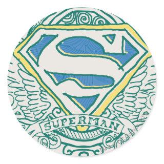 Superman Stylized | Wings and Name Logo Classic Round Sticker
