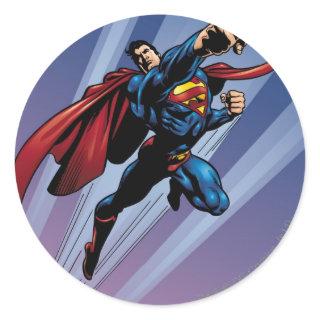 Superman with light streaks classic round sticker