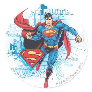 Superman with Logo Classic Round Sticker