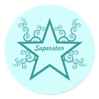 Superstar Swirls Stickers, Teal Classic Round Sticker