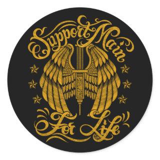 Support Main Grunge Yellow Needle Wings Classic Round Sticker