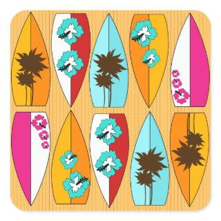 Surfboards on the Boardwalk Summer Beach Theme Square Sticker