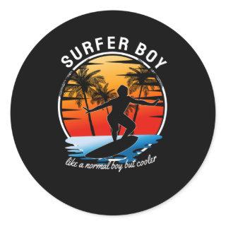 Surfer Boy Like a Normal Boy But Cooler Classic Round Sticker