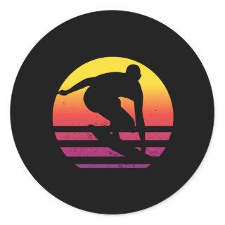 Surfer Retro Surfing Sunset Classic Round Sticker