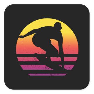 Surfer Retro Surfing Sunset Square Sticker
