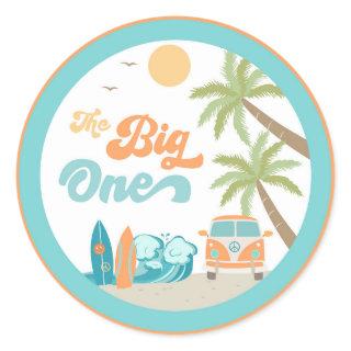 Surf's Up The big One Birthday Party Favor Sticker