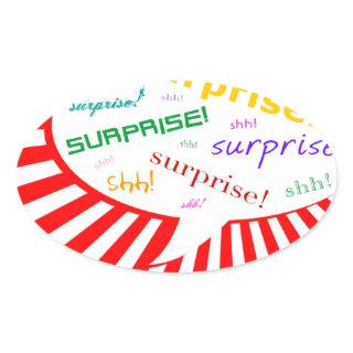 surprise party talking bubble oval sticker