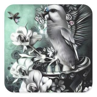 Surreal Abstract B&W Parakeet Square Sticker