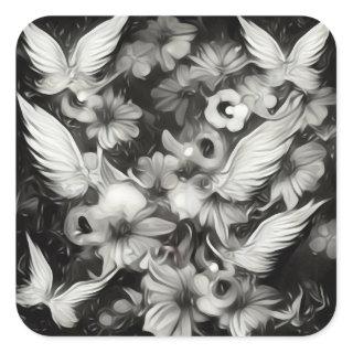 Surreal Abstract Dove Wings & Flowers Square Sticker