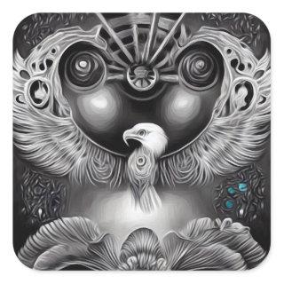 Surreal Abstract Steampunk Eagle Square Sticker