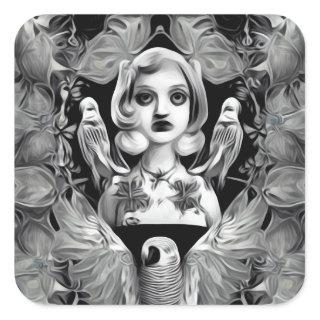 Surreal Abstract Woman & Birds Square Sticker