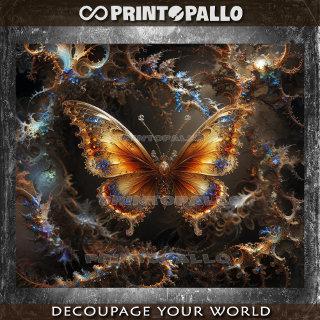 Surreal fractal butterfly on whimsical background tissue paper