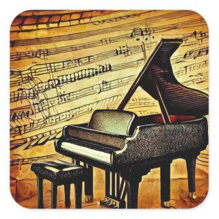 Surreal Sheet Music & Grand Piano Square Sticker