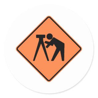 Survey Crew Highway Sign Classic Round Sticker