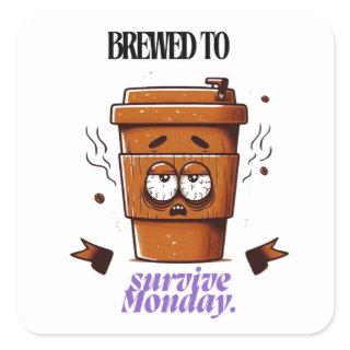 "Survive Monday. BREWED to…" Coffee Mug – Fun Desi Square Sticker