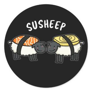 Susheep Funny Sushi Sheep Pun Dark BG Classic Round Sticker