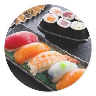 Sushi and rolls classic round sticker