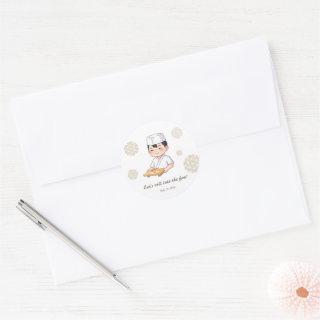 Sushi Birthday Party Invitation with Cute Anime  Classic Round Sticker