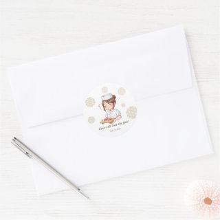 Sushi Birthday Party Invitation with Cute Anime  Classic Round Sticker