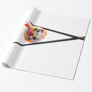 Sushi Shrimp Roll Black Chopsticks on White Japan