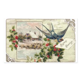 Swallow and Sheep Vintage Christmas Rectangular Sticker